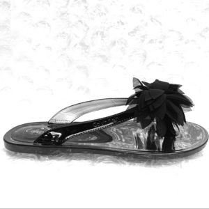 Calvin Klein “Jade” Black Patent Flip-flops F2370